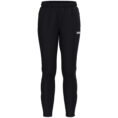 JAKO Trainingsbroek One 8400D voor dames in zwart, sportieve broek met ribgebreide inzetstukken bij de kuiten, ritssluiting bij de pijpen en zijzakken, ideaal voor training, warming-up en dagelijks gebruik. JAKO Teamline One
