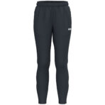 JAKO Trainingsbroek One 8400D voor dames in antraciet, sportieve broek met ribgebreide inzetstukken bij de kuiten, ritssluiting bij de pijpen en zijzakken, ideaal voor training, warming-up en dagelijks gebruik. JAKO Teamline One