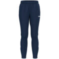 JAKO Trainingsbroek One 8400D voor dames in marine, sportieve broek met ribgebreide inzetstukken bij de kuiten, ritssluiting bij de pijpen en zijzakken, ideaal voor training, warming-up en dagelijks gebruik. JAKO Teamline One