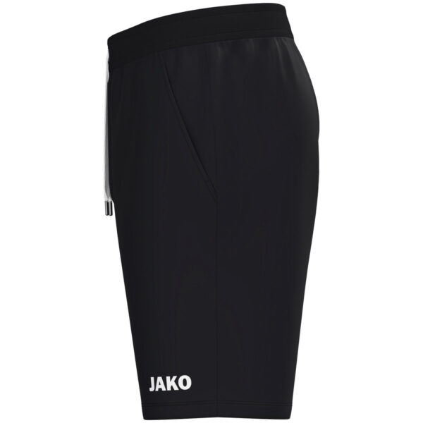 8501_800_P02 JAKO Joggingshort One Cotton 8501 in zwart, comfortabele katoenen short met elastische tailleband en steekzakken, ideaal voor sport, training en casual gebruik. JAKO Teamline One