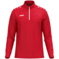 JAKO Ziptop One 8600 in rood, sportieve ziptop van gerecycled polyester met zachte microfleece binnenkant, ideaal voor training, warming-up en vrije tijd. JAKO Teamline One