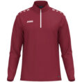 JAKO Ziptop One 8600 in bordeaux, sportieve ziptop van gerecycled polyester met zachte microfleece binnenkant, ideaal voor training, warming-up en vrije tijd. JAKO Teamline One