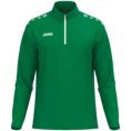 JAKO Ziptop One 8600 in sportgroen, sportieve ziptop van gerecycled polyester met zachte microfleece binnenkant, ideaal voor training, warming-up en vrije tijd. JAKO Teamline One
