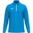 JAKO Ziptop One 8600 in JAKO blauw, sportieve ziptop van gerecycled polyester met zachte microfleece binnenkant, ideaal voor training, warming-up en vrije tijd. JAKO Teamline One