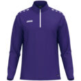 JAKO Ziptop One 8600 in Paars, sportieve ziptop van gerecycled polyester met zachte microfleece binnenkant, ideaal voor training, warming-up en vrije tijd. JAKO Teamline One