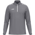 JAKO Ziptop One 8600 in grijs, sportieve ziptop van gerecycled polyester met zachte microfleece binnenkant, ideaal voor training, warming-up en vrije tijd. JAKO Teamline One