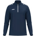 JAKO Ziptop One 8600 in marine, sportieve ziptop van gerecycled polyester met zachte microfleece binnenkant, ideaal voor training, warming-up en vrije tijd. JAKO Teamline One