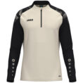 JAKO Ziptop Sonic 8626 in off white en zwart, sportieve ziptop van gerecycled polyester met zachte microfleece binnenkant, ideaal voor training, warming-up en vrije tijd. JAKO Teamline Sonic