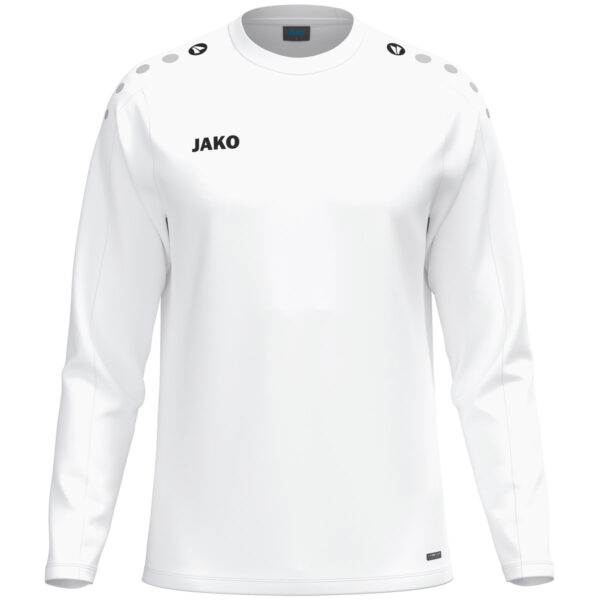 8800_000 JAKO Sweater One 8800 in wit, sportieve sweater van gerecycled polyester met zachte microfleece binnenkant, ideaal voor training, warming-up en dagelijks gebruik. JAKO Teamline One