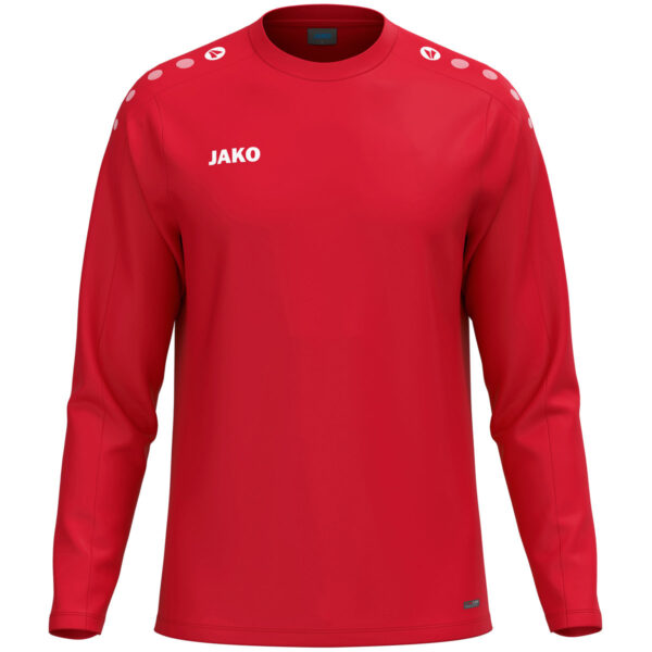 8800_100 JAKO Sweater One 8800 in rood, sportieve sweater van gerecycled polyester met zachte microfleece binnenkant, ideaal voor training, warming-up en dagelijks gebruik. JAKO Teamline One