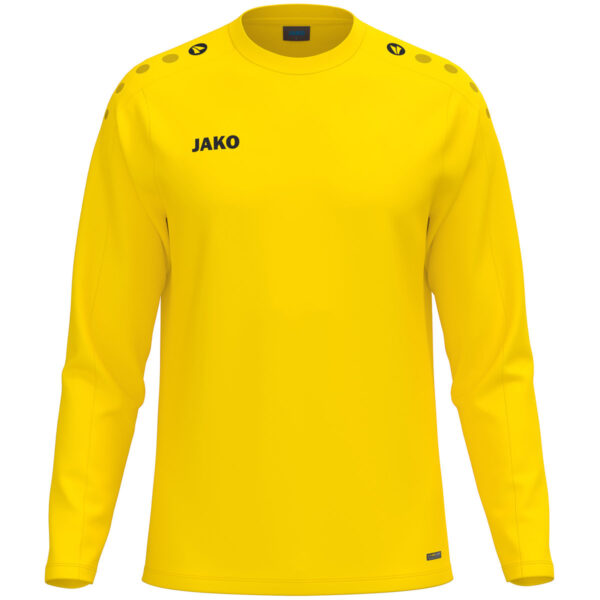 8800_335 JAKO Sweater One 8800 in geel, sportieve sweater van gerecycled polyester met zachte microfleece binnenkant, ideaal voor training, warming-up en dagelijks gebruik. JAKO Teamline One