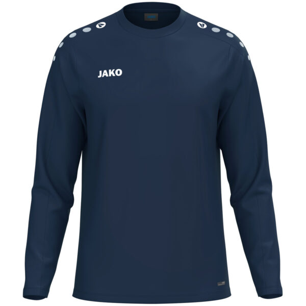 8800_900 JAKO Sweater One 8800 in Marine, sportieve sweater van gerecycled polyester met zachte microfleece binnenkant, ideaal voor training, warming-up en dagelijks gebruik. JAKO Teamline One