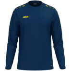 JAKO Sweater One 8800 in Navy/Geel, sportieve sweater van gerecycled polyester met zachte microfleece binnenkant, ideaal voor training, warming-up en dagelijks gebruik. JAKO Teamline One