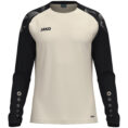 JAKO Longsleeve Sonic 8826 in Off White/Zwart, sportieve longsleeve van gerecycled polyester met printschouderinzet, ademend en slijtvast, ideaal voor training, warming-up en dagelijks gebruik. JAKO Teamline Sonic