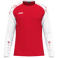 JAKO Longsleeve Sonic 8826 in rood/wit, sportieve longsleeve van gerecycled polyester met printschouderinzet, ademend en slijtvast, ideaal voor training, warming-up en dagelijks gebruik. JAKO Teamline Sonic
