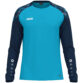 JAKO Longsleeve Sonic 8826 in aqua/marine, sportieve longsleeve van gerecycled polyester met printschouderinzet, ademend en slijtvast, ideaal voor training, warming-up en dagelijks gebruik. JAKO Teamline Sonic