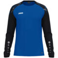 JAKO Longsleeve Sonic 8826 in royal/zwart, sportieve longsleeve van gerecycled polyester met printschouderinzet, ademend en slijtvast, ideaal voor training, warming-up en dagelijks gebruik. JAKO Teamline Sonic