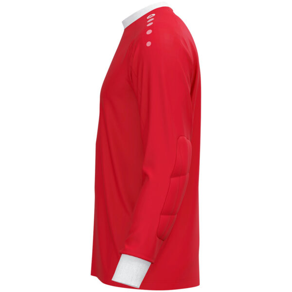8900_100_P02 JAKO Keepershirt One 8900 in rood, sportief keepersshirt van gerecycled polyester, licht, ademend en slijtvast, met contrasterende ribkraag en mouwuiteinden, perfect voor training en wedstrijden. JAKO Teamline One. JAKO Keeperskleding