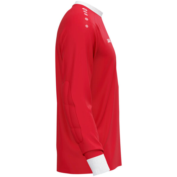 8900_100_P03 JAKO Keepershirt One 8900 in rood, sportief keepersshirt van gerecycled polyester, licht, ademend en slijtvast, met contrasterende ribkraag en mouwuiteinden, perfect voor training en wedstrijden. JAKO Teamline One. JAKO Keeperskleding