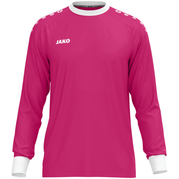 JAKO Keepershirt One 8900 in deep pink, sportief keepersshirt van gerecycled polyester, licht, ademend en slijtvast, met contrasterende ribkraag en mouwuiteinden, perfect voor training en wedstrijden. JAKO Teamline One. JAKO Keeperskleding