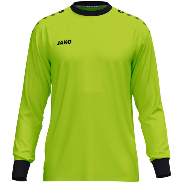 8900_210 JAKO Keepershirt One 8900 in fluorgroen, sportief keepersshirt van gerecycled polyester, licht, ademend en slijtvast, met contrasterende ribkraag en mouwuiteinden, perfect voor training en wedstrijden. JAKO Teamline One. JAKO Keeperskleding