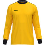 JAKO Keepershirt One 8900 in geel, sportief keepersshirt van gerecycled polyester, licht, ademend en slijtvast, met contrasterende ribkraag en mouwuiteinden, perfect voor training en wedstrijden. JAKO Teamline One. JAKO Keeperskleding