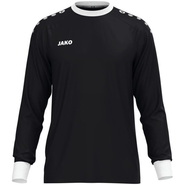 8900_800 JAKO Keepershirt One 8900 in Zwart, sportief keepersshirt van gerecycled polyester, licht, ademend en slijtvast, met contrasterende ribkraag en mouwuiteinden, perfect voor training en wedstrijden. JAKO Teamline One. JAKO Keeperskleding