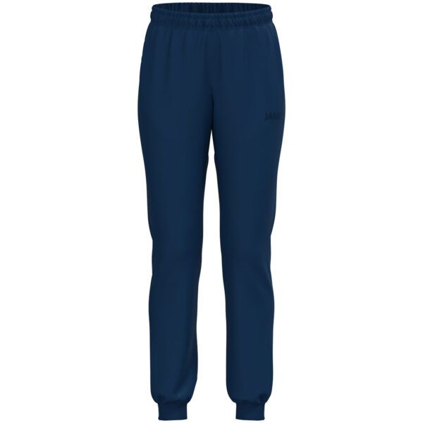 9200D_930 JAKO Polyesterbroek One Dames 9200D in navy, sportieve en functionele broek van gerecycled polyester voor dames, met ritssluiting aan de pijpen en praktische zijzakken, ideaal voor training en vrije tijd. JAKO Teamline One