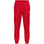 JAKO Polyesterbroek One 9200 in rood, sportieve en comfortabele broek van gerecycled polyester, met ritssluiting aan de pijpen en praktische zijzakken, ideaal voor training en dagelijks gebruik. JAKO Teamline One