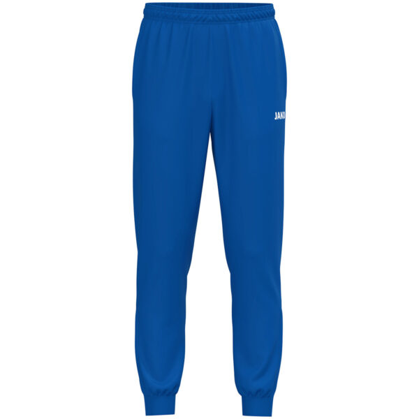 9200_400 JAKO Polyesterbroek One 9200 in royal, sportieve en comfortabele broek van gerecycled polyester, met ritssluiting aan de pijpen en praktische zijzakken, ideaal voor training en dagelijks gebruik. JAKO Teamline One