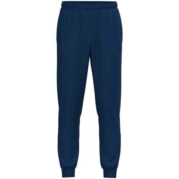 9200_930 JAKO Polyesterbroek One 9200 in navy, sportieve en comfortabele broek van gerecycled polyester, met ritssluiting aan de pijpen en praktische zijzakken, ideaal voor training en dagelijks gebruik. JAKO Teamline One