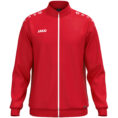 JAKO Polyestervest One 9300 in rood, sportieve en functionele polyesterjas van gerecycled materiaal, met ribboorden en zijzakken, ideaal voor training, vrije tijd en dagelijks gebruik. JAKO Teamline One