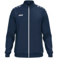 JAKO Polyestervest One 9300 in Marine, sportieve en functionele polyesterjas van gerecycled materiaal, met ribboorden en zijzakken, ideaal voor training, vrije tijd en dagelijks gebruik. JAKO Teamline One
