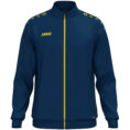 JAKO Polyestervest One 9300 in Navy/Geel, sportieve en functionele polyesterjas van gerecycled materiaal, met ribboorden en zijzakken, ideaal voor training, vrije tijd en dagelijks gebruik. JAKO Teamline One