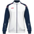 JAKO Polyestervest Sonic 9326 in wit/marine/rood, modern en functioneel polyesterjack met schouderprint en JAKO-stippen, duurzaam, ademend en ideaal voor training, vrije tijd en sportieve activiteiten. JAKO Teamline Sonic