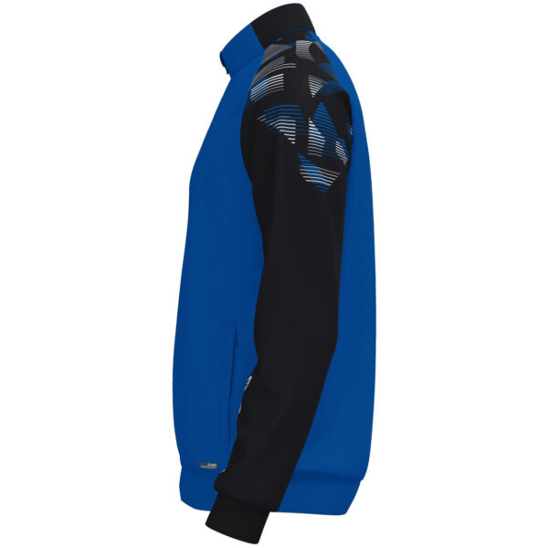 9326_408_P02 JAKO Polyestervest Sonic 9326 in royal/zwart, modern en functioneel polyesterjack met schouderprint en JAKO-stippen, duurzaam, ademend en ideaal voor training, vrije tijd en sportieve activiteiten. JAKO Teamline Sonic