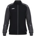 JAKO Polyestervest Sonic 9326 in zwart/antraciet, modern en functioneel polyesterjack met schouderprint en JAKO-stippen, duurzaam, ademend en ideaal voor training, vrije tijd en sportieve activiteiten. JAKO Teamline Sonic