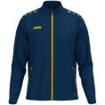JAKO Vrijetijdsvest One 9800 in Navy/Geel, modern en sportief vrijetijdsjack van 100% gerecycled polyester, ademend, duurzaam en ideaal voor dagelijks gebruik, reizen en actieve ontspanning. JAKO Teamline One