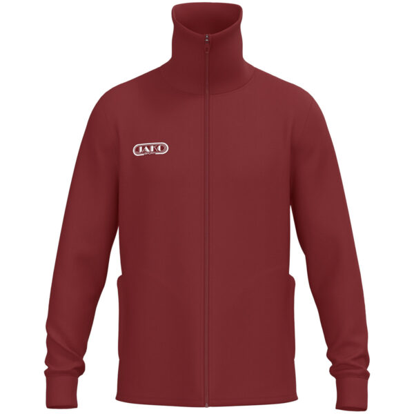 9861_156 JAKO Tracksuite jas Wardrobe 9861 in robijnrood, sportieve retro tracksuit jas met geribde kraag en mouwboorden, hoog draagcomfort, praktische zijzakken en duurzame materialen, ideaal voor training en dagelijks gebruik. JAKO Teamline Wardrobe