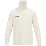 JAKO Tracksuite jas Wardrobe 9861 in off white, sportieve retro tracksuit jas met geribde kraag en mouwboorden, hoog draagcomfort, praktische zijzakken en duurzame materialen, ideaal voor training en dagelijks gebruik. JAKO Teamline Wardrobe