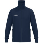 JAKO Tracksuite jas Wardrobe 9861 in marine, sportieve retro tracksuit jas met geribde kraag en mouwboorden, hoog draagcomfort, praktische zijzakken en duurzame materialen, ideaal voor training en dagelijks gebruik. JAKO Teamline Wardrobe