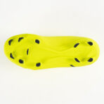 Bottom view of a neon yellow JAKO soccer cleat sole with black studs, set against a white background.